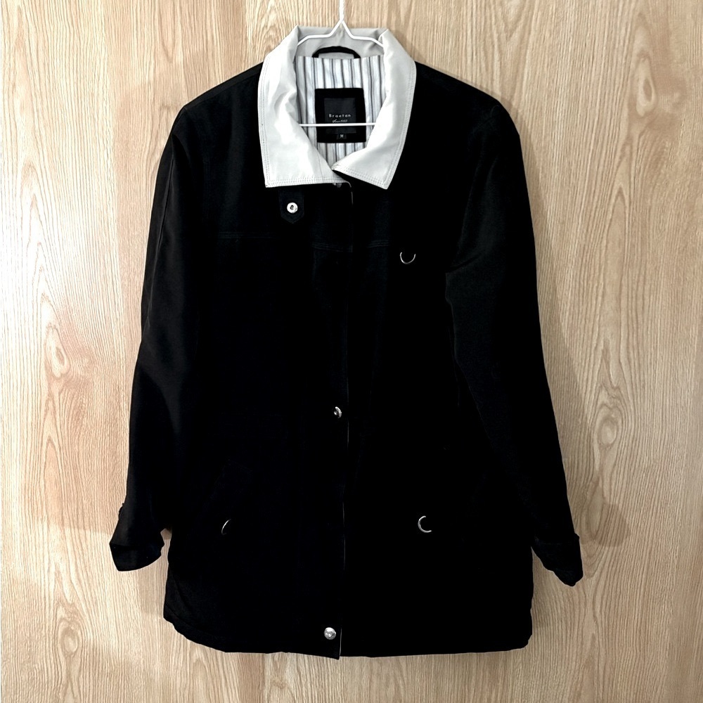 Braetan Black and White Trench Coat with Contrasting Collar